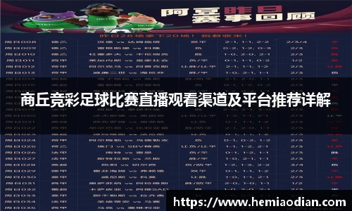 商丘竞彩足球比赛直播观看渠道及平台推荐详解