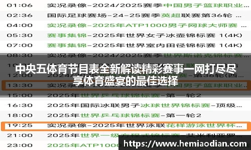 中央五体育节目表全新解读精彩赛事一网打尽尽享体育盛宴的最佳选择